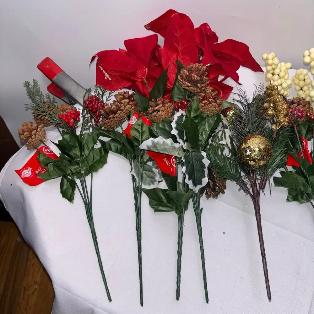 Artificial Christmas Plant Stem Decorations - Lot of 9